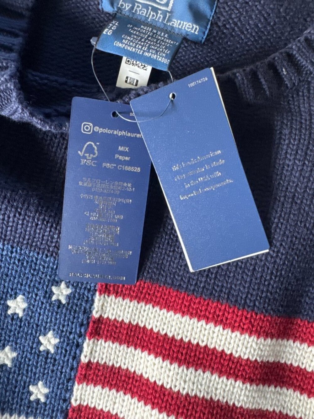 NWT Polo Ralph Lauren Cotton American Flag Regular Fit Crewneck Sweater Sz  XL - Picture 16 of 16